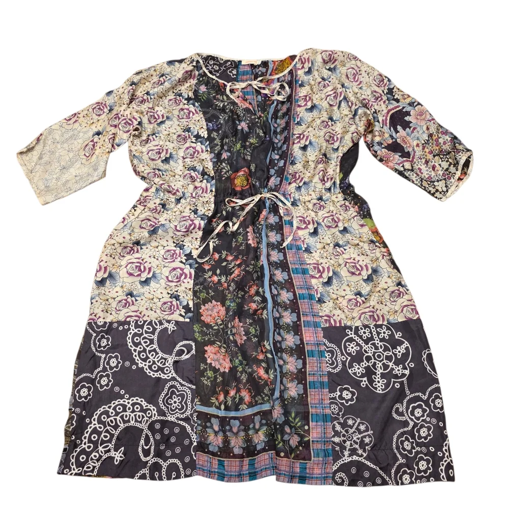 Johnny Was Sheer Silk Multi Pattern Dress Size L - Picture 5 of 11